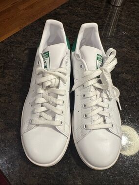 Adidas- Stan Smith White and Green Low-Top Leather Sneakers